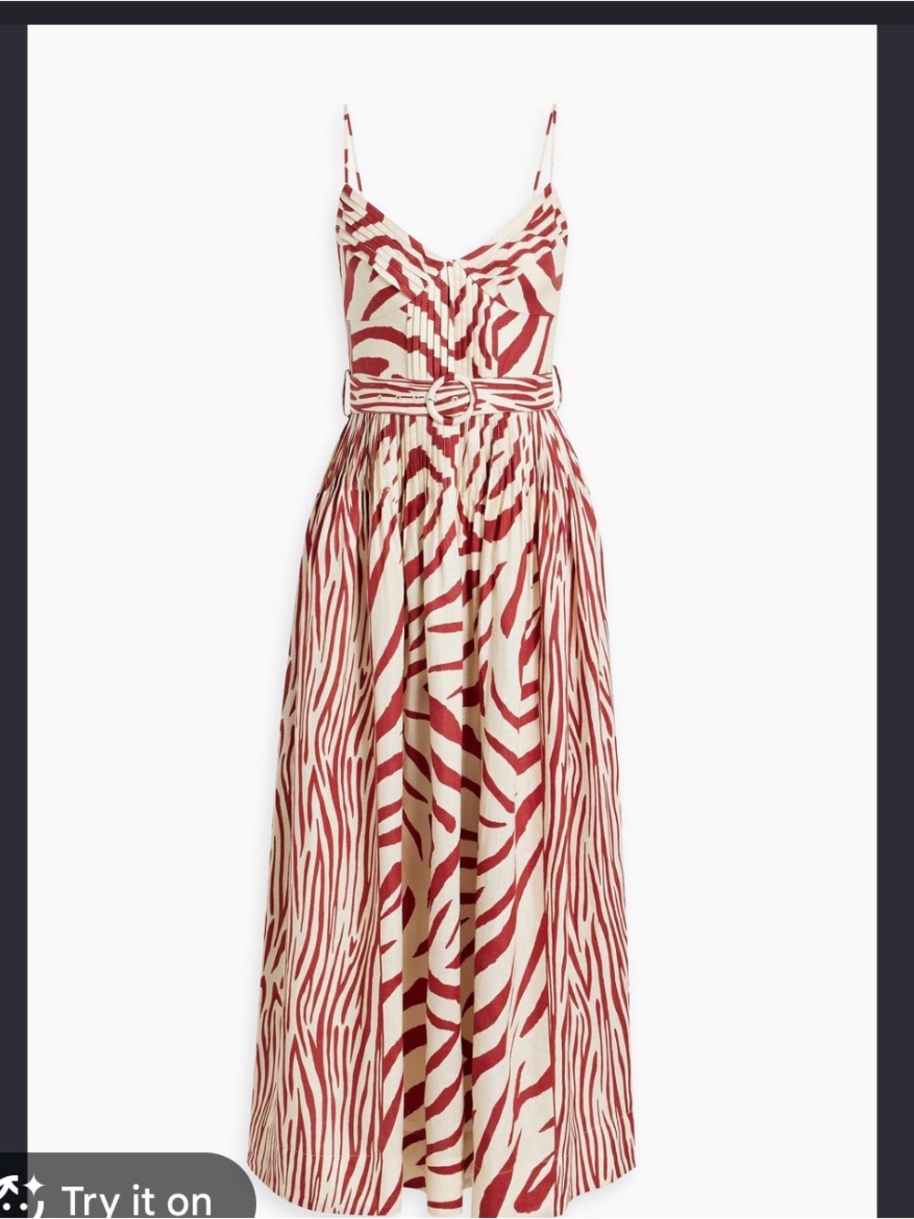 NICHOLAS Red and Cream Zebra-Print Belted Pintuck Maxi Dress